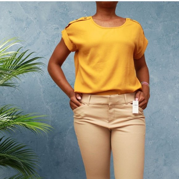 Mileage Women's Size L Short Sleeve Blouse Top Mustard Yellow - Picture 3 of 4